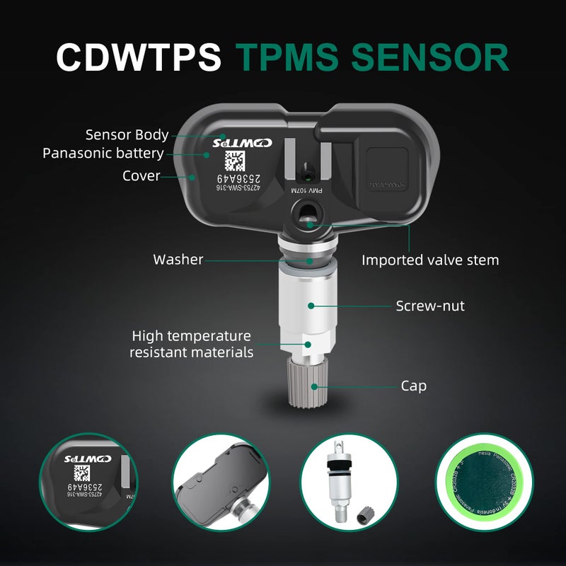 CDWTPS TPMS Sensor,315MHZ Tire Pressure Monitor System for 8-12 Honda Accord 07-11 Honda CR-V 08 Honda Fit 08-09 Honda S2000 4-Pack Replaces#42753-SWA-316.42753-SWA-A53 - Image 4